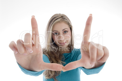 woman showing directing hand gesture