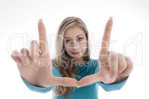 woman showing directing hand gesture