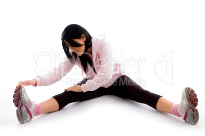 front view of exercising woman on white background