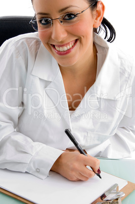 front view of smiling female doctor looking at camera