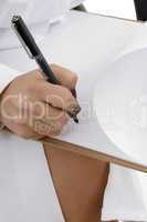 writing hand on white background