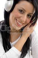 front view of smiling woman with headphone