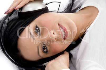 high angle view of woman wearing headset