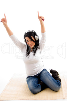 front view of dancing woman on an isolated white background