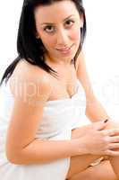 top view of woman after taking bath with white background