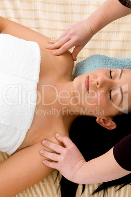 high angle view of woman taking massage with white background