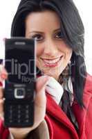 woman showing her cell phone