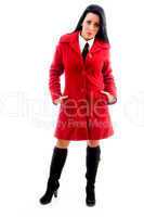 female model in overcoat