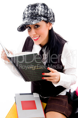caucasian student with her books
