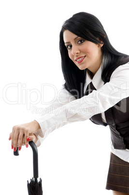 young female holding umbrella