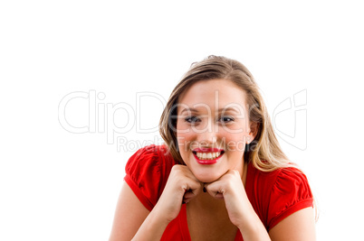 female model posing with her chin on fists