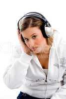 beautiful woman listening to music