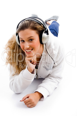 beautiful woman enjoying music