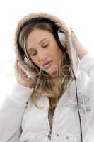 young woman enjoying music with headphones
