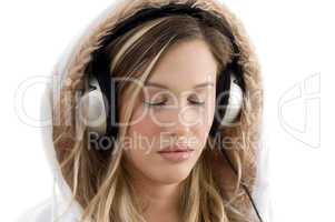 young model listening music with headphones