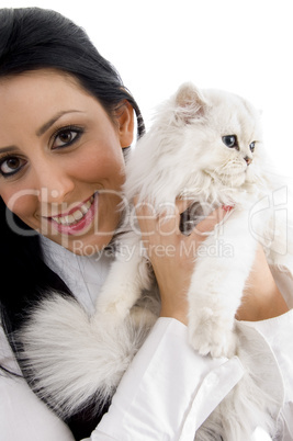 young model posing with her kitten