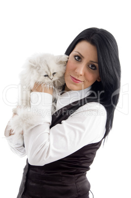 young female holding her lovable cat