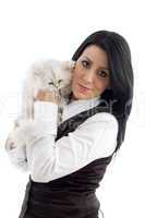 young female holding her lovable cat