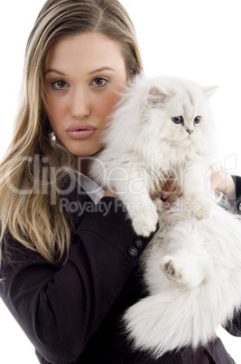 young model posing with her kitten