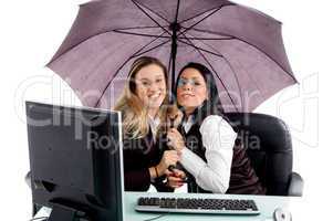 young attorney smiling and holding umbrella