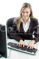blonde woman working on computer