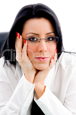 brunette woman looking at camera