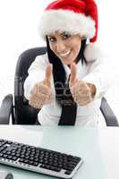 christmas woman with thumbs up