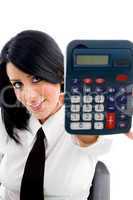 woman showing calculator