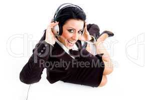 young businesswoman wearing headphone