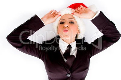 young executive wearing christmas hat