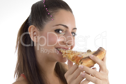 girl eating pizza