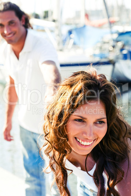 Close-up of smiling female at yacht