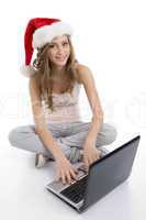 white girl working on laptop