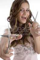 happy girl with scissors