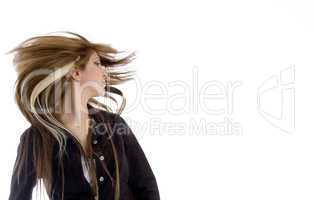 blonde girl with fluttered hair