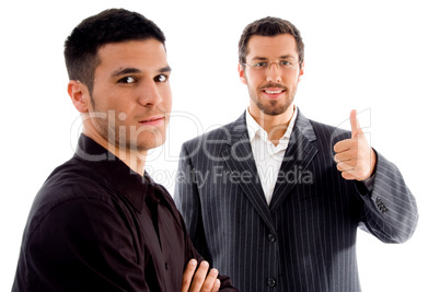 successful businesspeople with thumbs up hand gesture