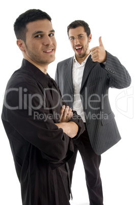 successful businesspeople with thumbs up hand gesture