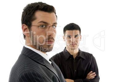 close up view of businesspeople looking at camera