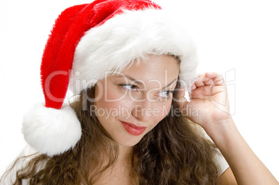 female holding santa cap