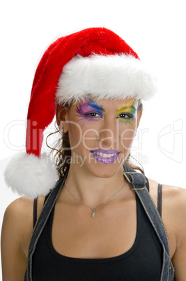 female in christmas cap