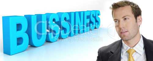 handsome man and business word