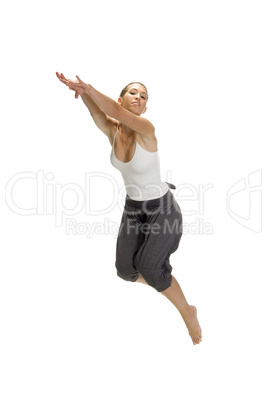 woman leaps in air