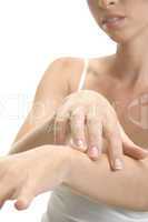 white woman doing hand massage