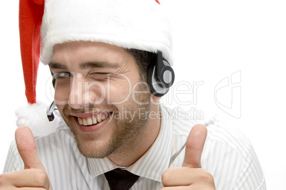 happy businessman posing with cheer up