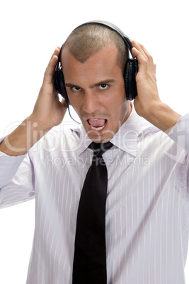 businessman holding headphone