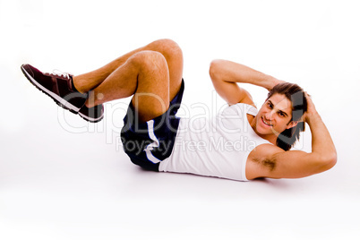 side view of smiling exercising man