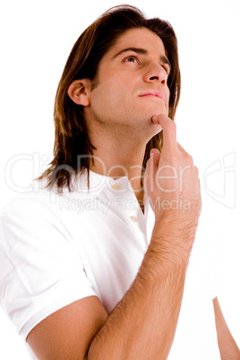 portrait of thinking man looking up