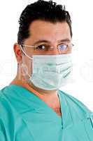 close up of doctor with eyeglasses and face mask