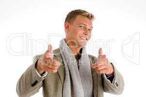american man posing with hand gesture