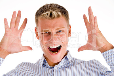 white young man shouting